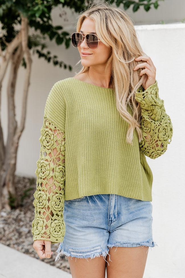 Always My Favorite Green Crochet Sleeve Sweater FINAL SALE Product Image