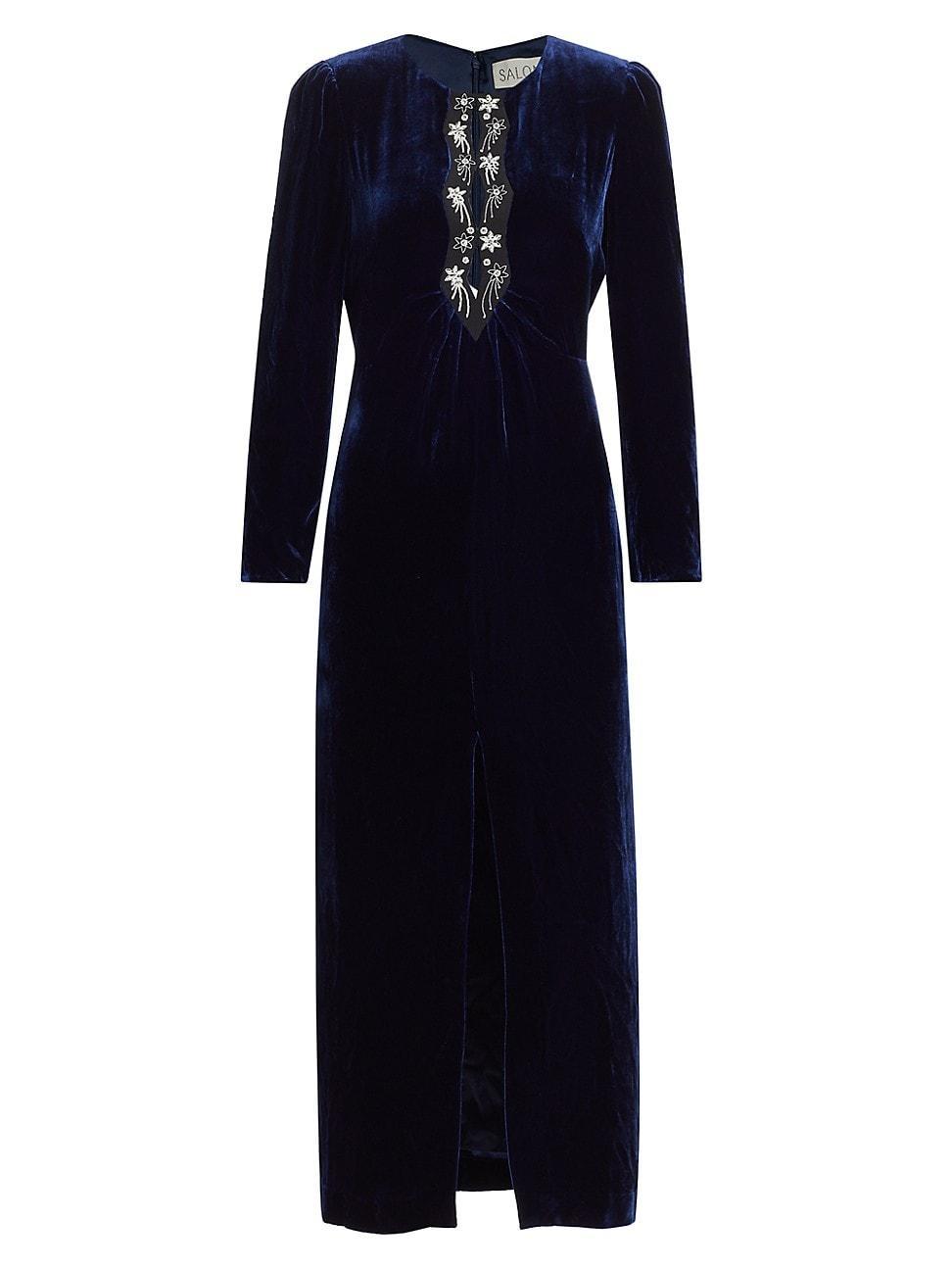 Womens Velvet Embellished Midi Dress product image