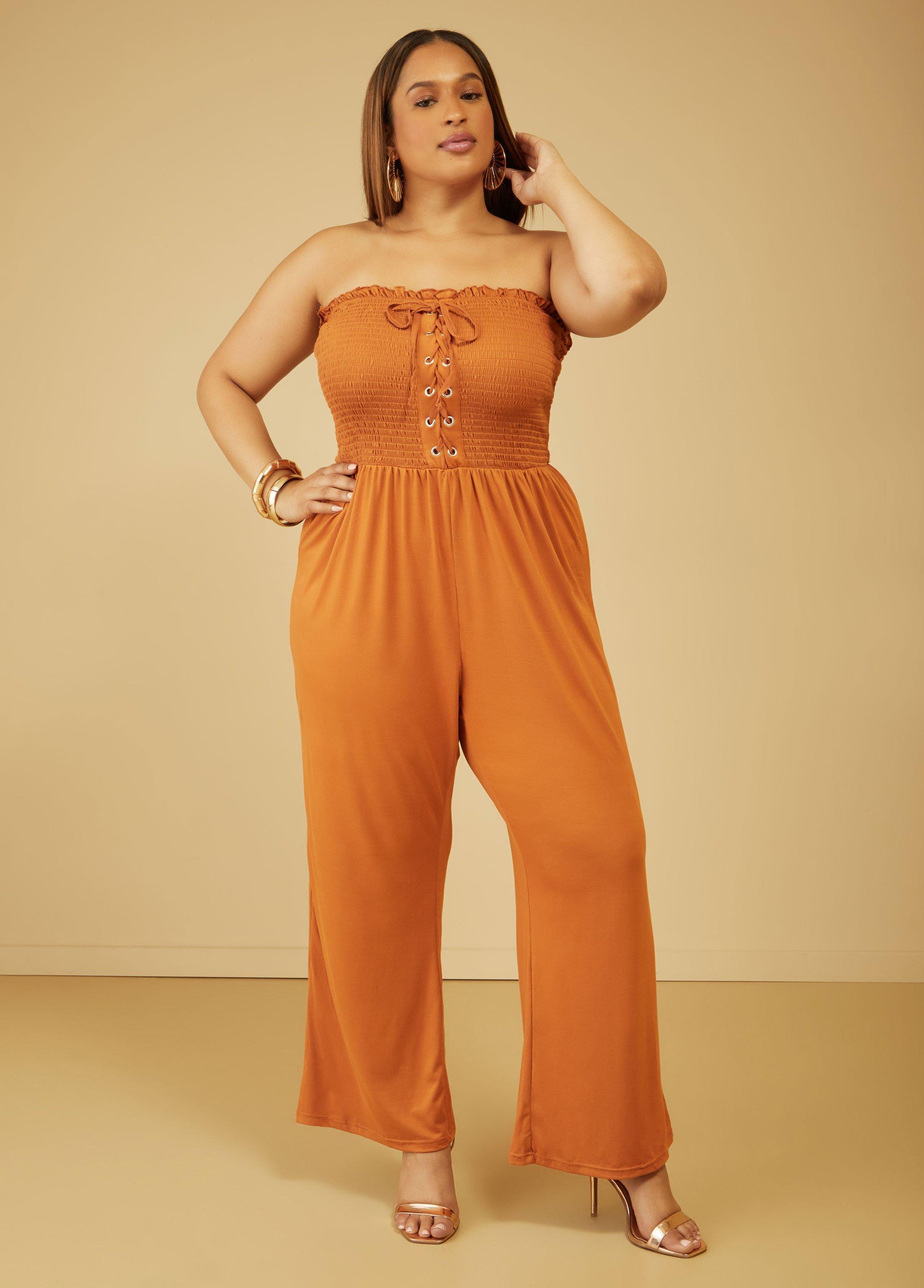 Plus Size Strapless Lace Up Jumpsuit Ashley Stewart Product Image