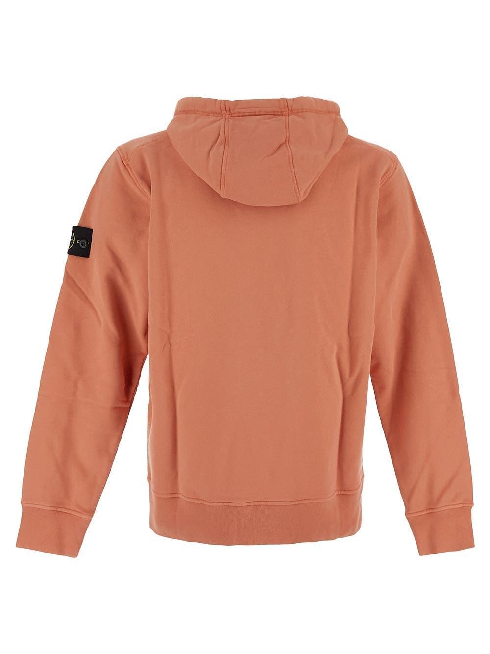 STONE ISLAND Logo Patch Drawstring Hoodie In Orange Product Image