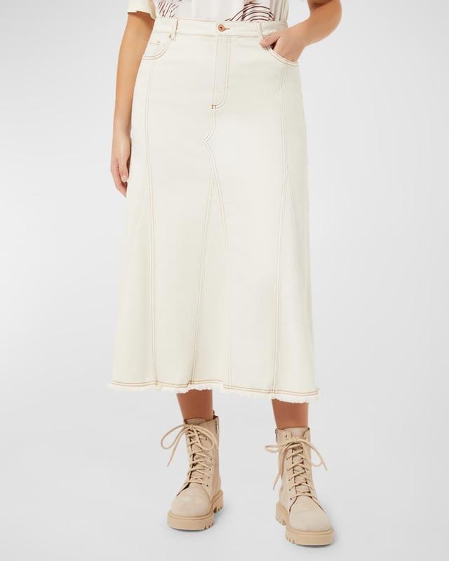 Plus Size Samuele Godet Denim Midi Skirt Product Image