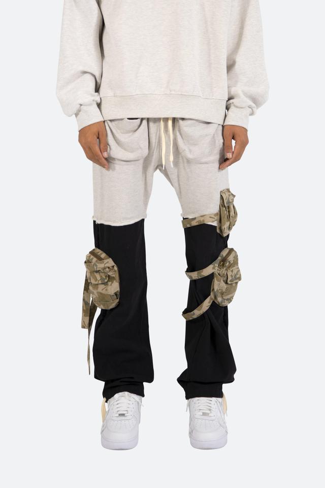 Mixed Material Cargo Pants - Black/Grey Product Image