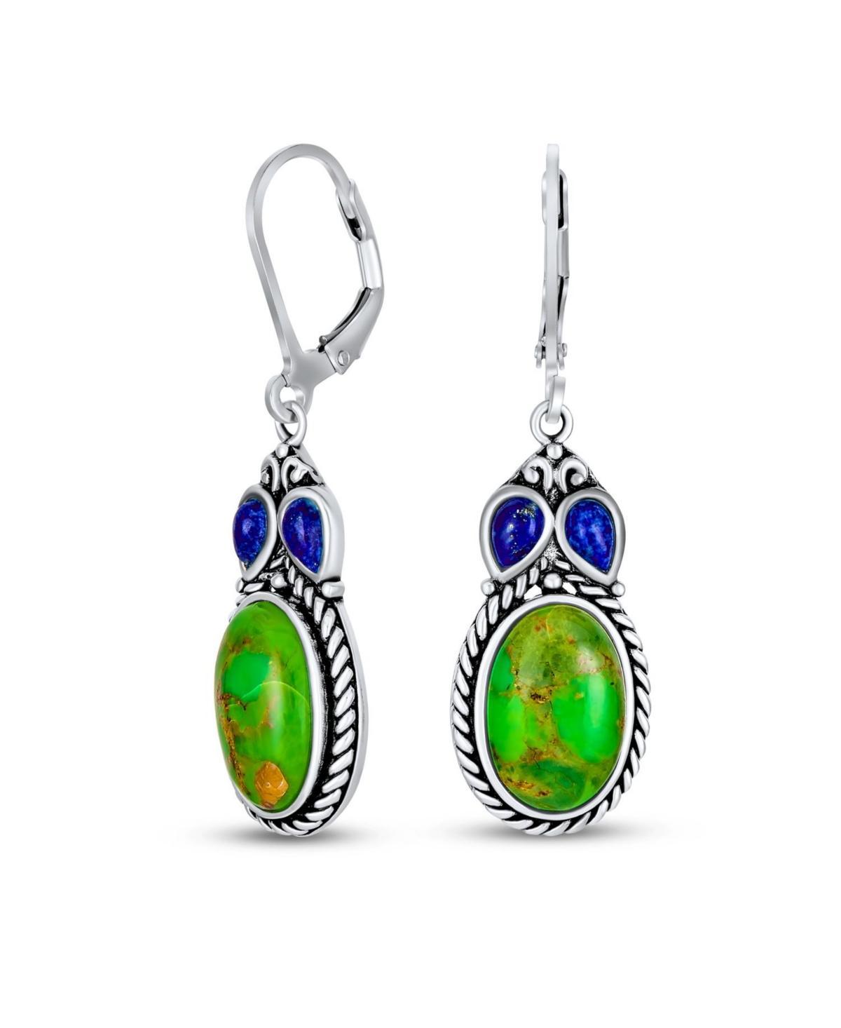 Bling Jewelry South Western Style Multi Stones Green Stabilized Turquoise Oval Lever back Dangle Earrings For Women .925 Sterling Silver Product Image