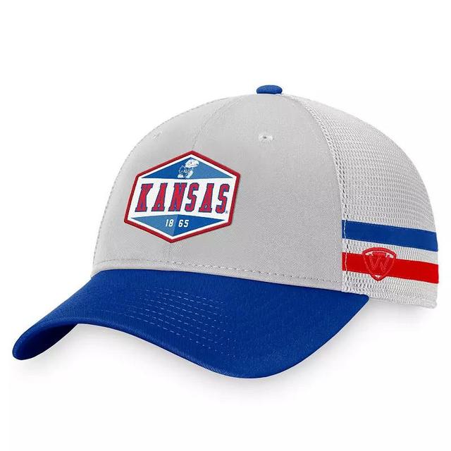 Mens Top of the World Gray/Royal Kansas Jayhawks Three-Tone Striped Snapback Hat Product Image