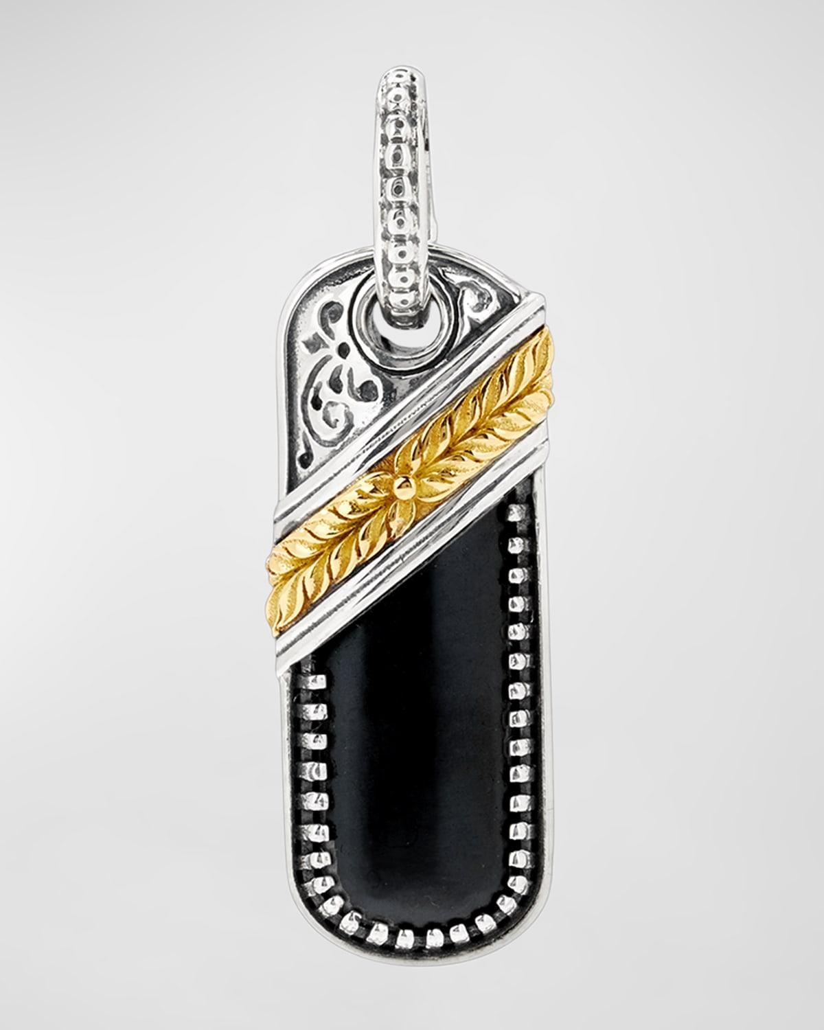 Mens Silver & Gold Oblong Pendant with Black Onyx Product Image