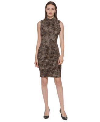 Calvin Klein Womens Mock-Neck Jacquard Sleeveless Dress Product Image