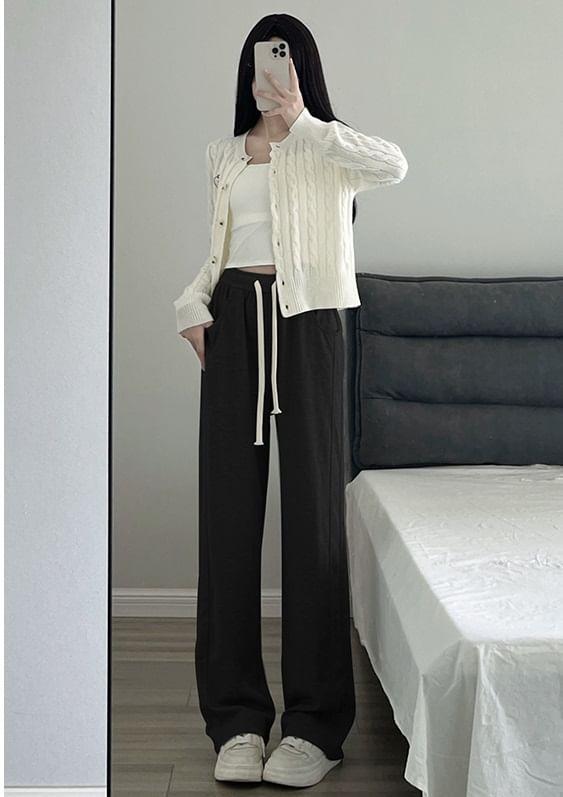 High Rise Wide Leg Plain Sweatpants Product Image