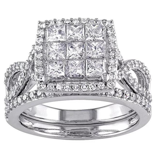 Stella Grace 10k White Gold 1 1/2 Carat T.W Diamond Halo Bridal Rings Set, Womens 14k Whgold Product Image