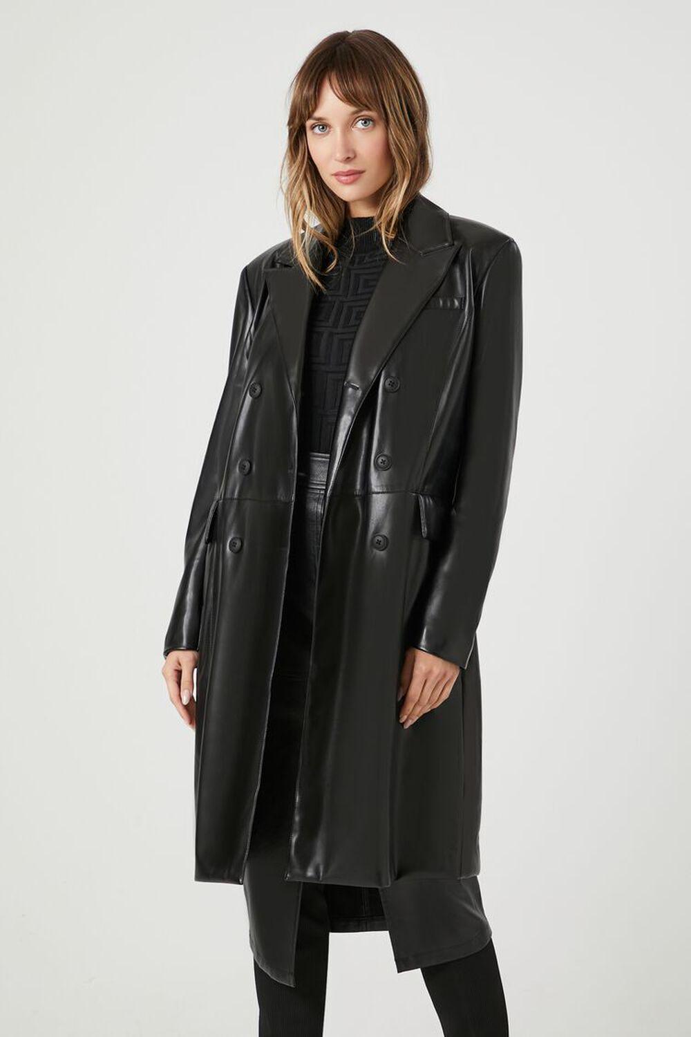 Faux Leather Double-Breasted Coat | Forever 21 Product Image