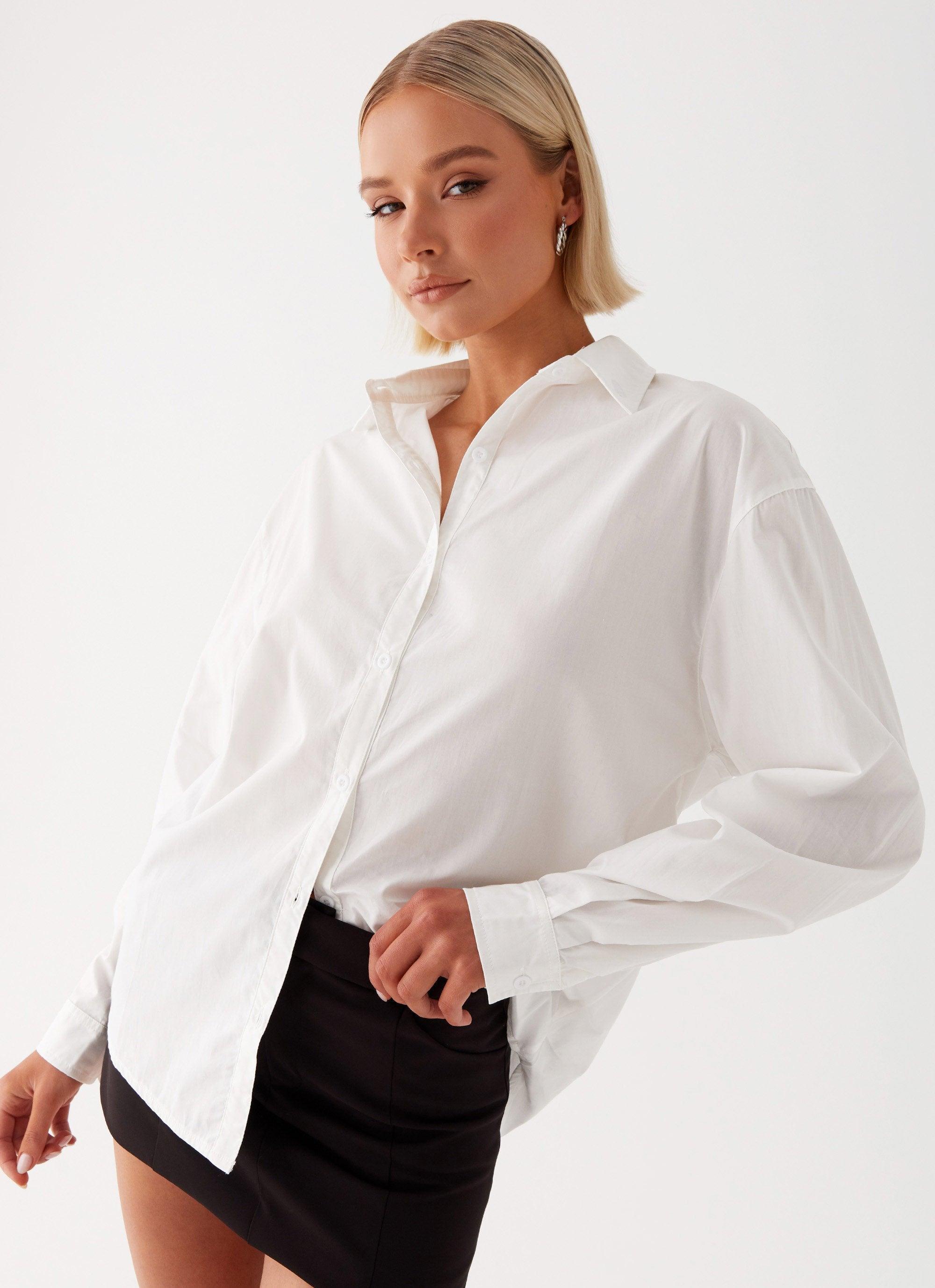 Laurel Long Sleeve Oversized Shirt - White Product Image