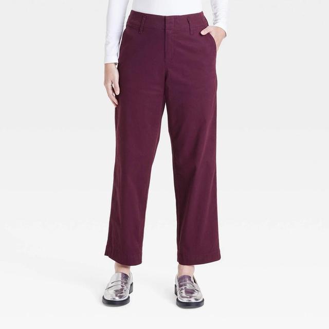 Womens High-Rise Straight Ankle Chino Pants - A New Day Burgundy 0 Product Image