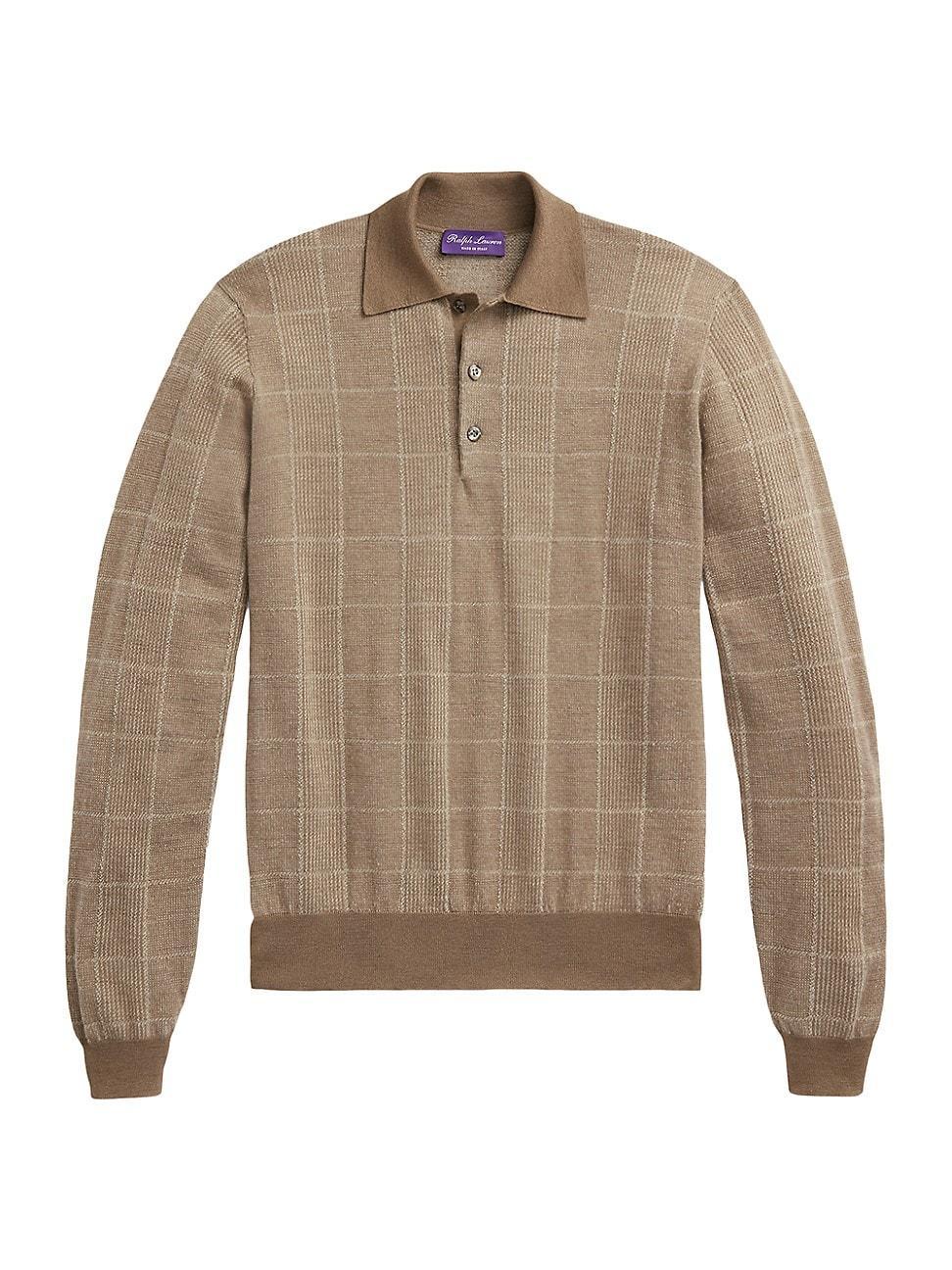 Mens Plaid Cashmere-Silk Long-Sleeve Polo Sweater Product Image