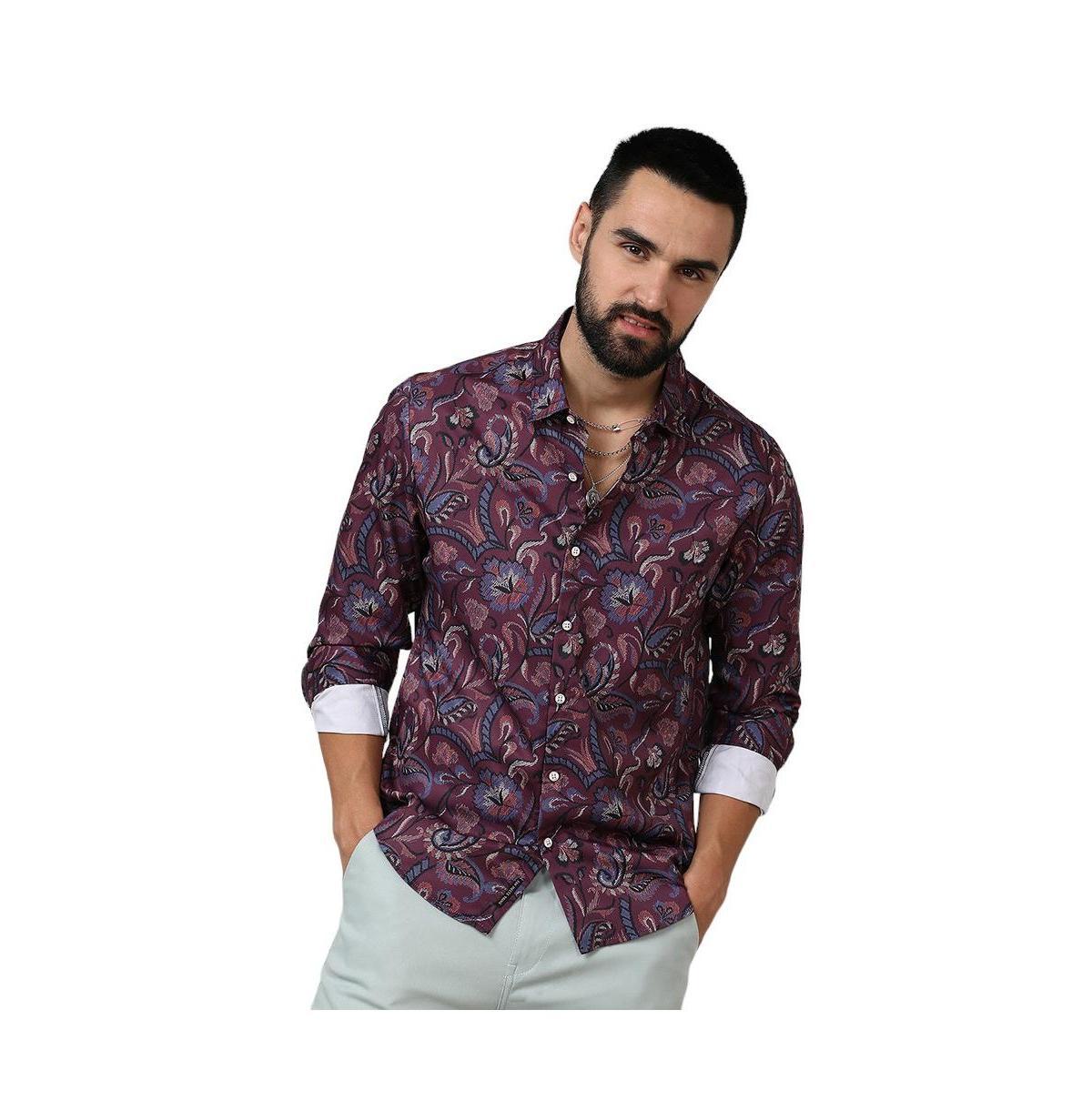 Campus Sutra Mens Burgundy Red Paisley Shirt Product Image