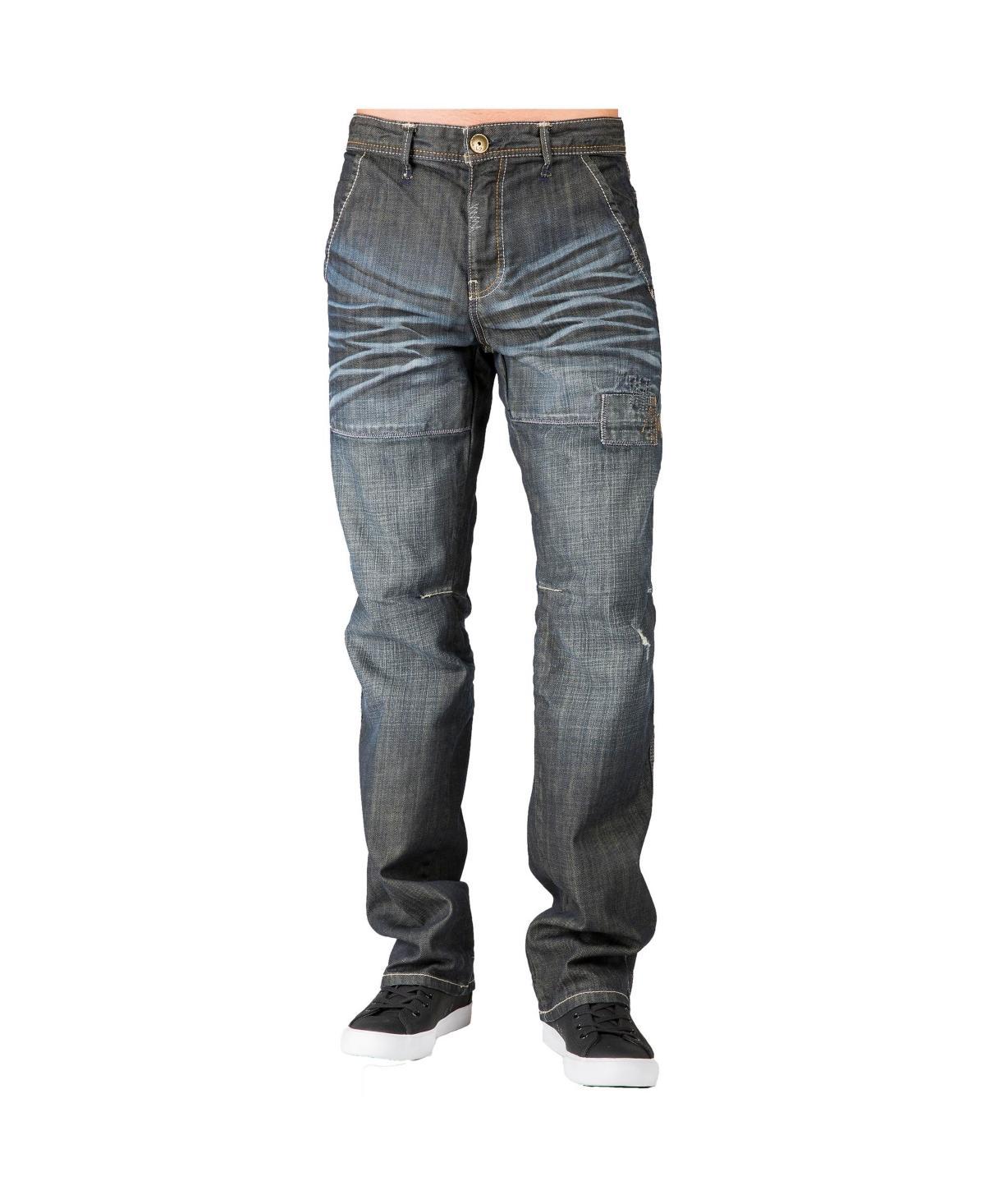 Mens Relaxed Straight Premium Jeans Vintage-like Whisker Ripped & Repaired Product Image