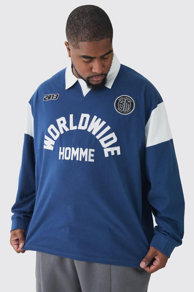 Plus Oversized Worldwide Applique Rugby Polo | boohooMAN USA Product Image