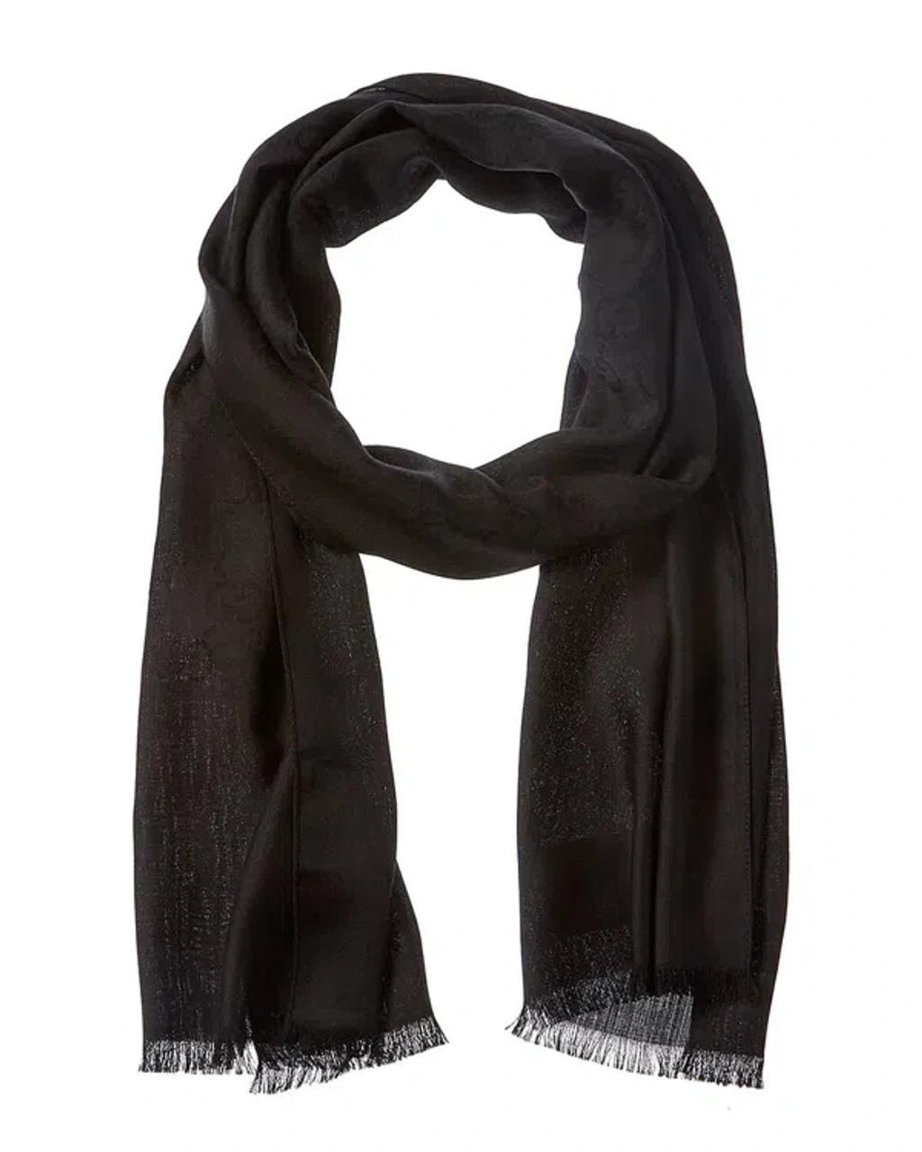 Logo Small Jacquard Wool & Silk-blend Scarf In Black Product Image