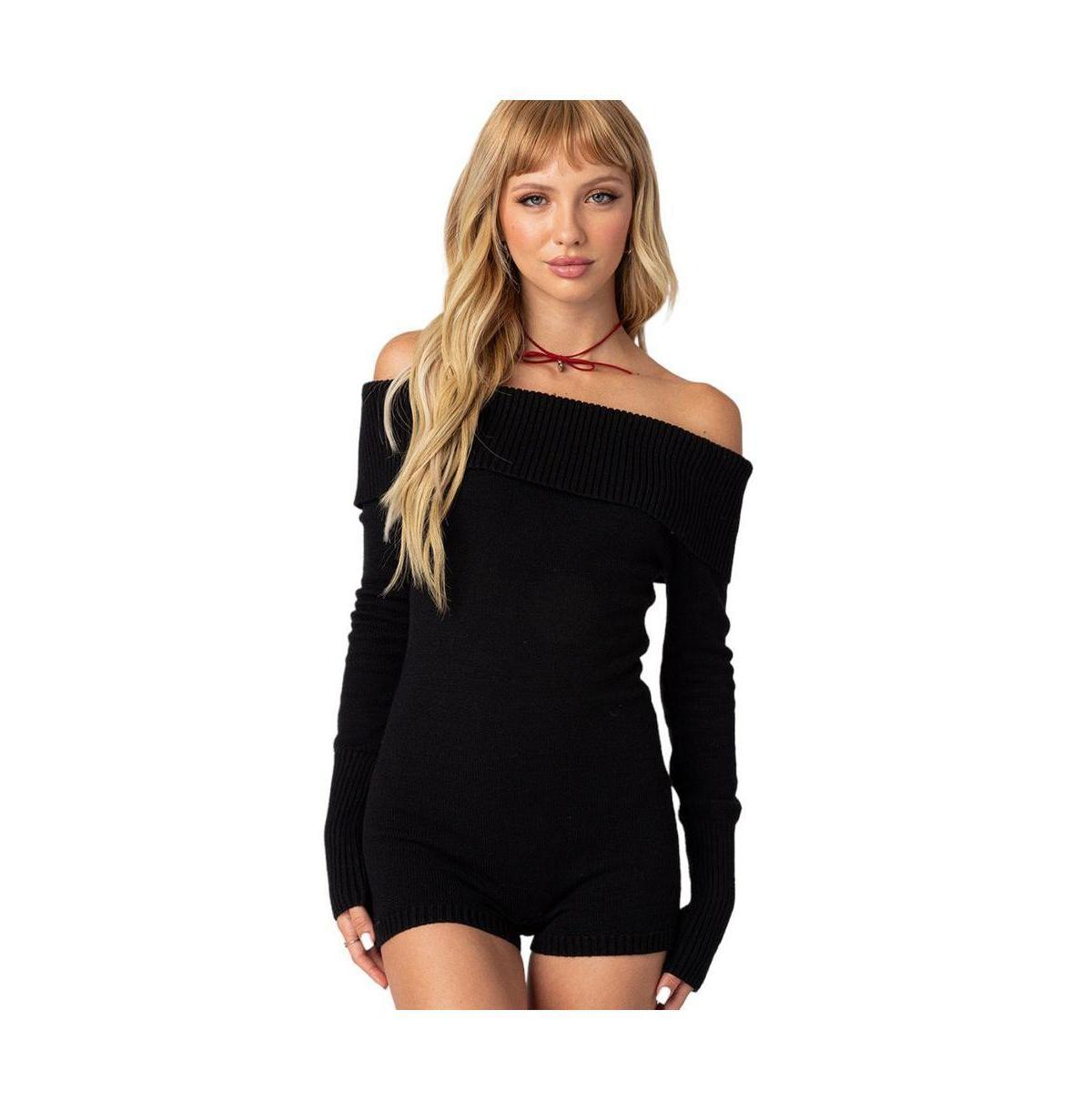 Womens Pandorah Off Shoulder Knitted Romper Product Image