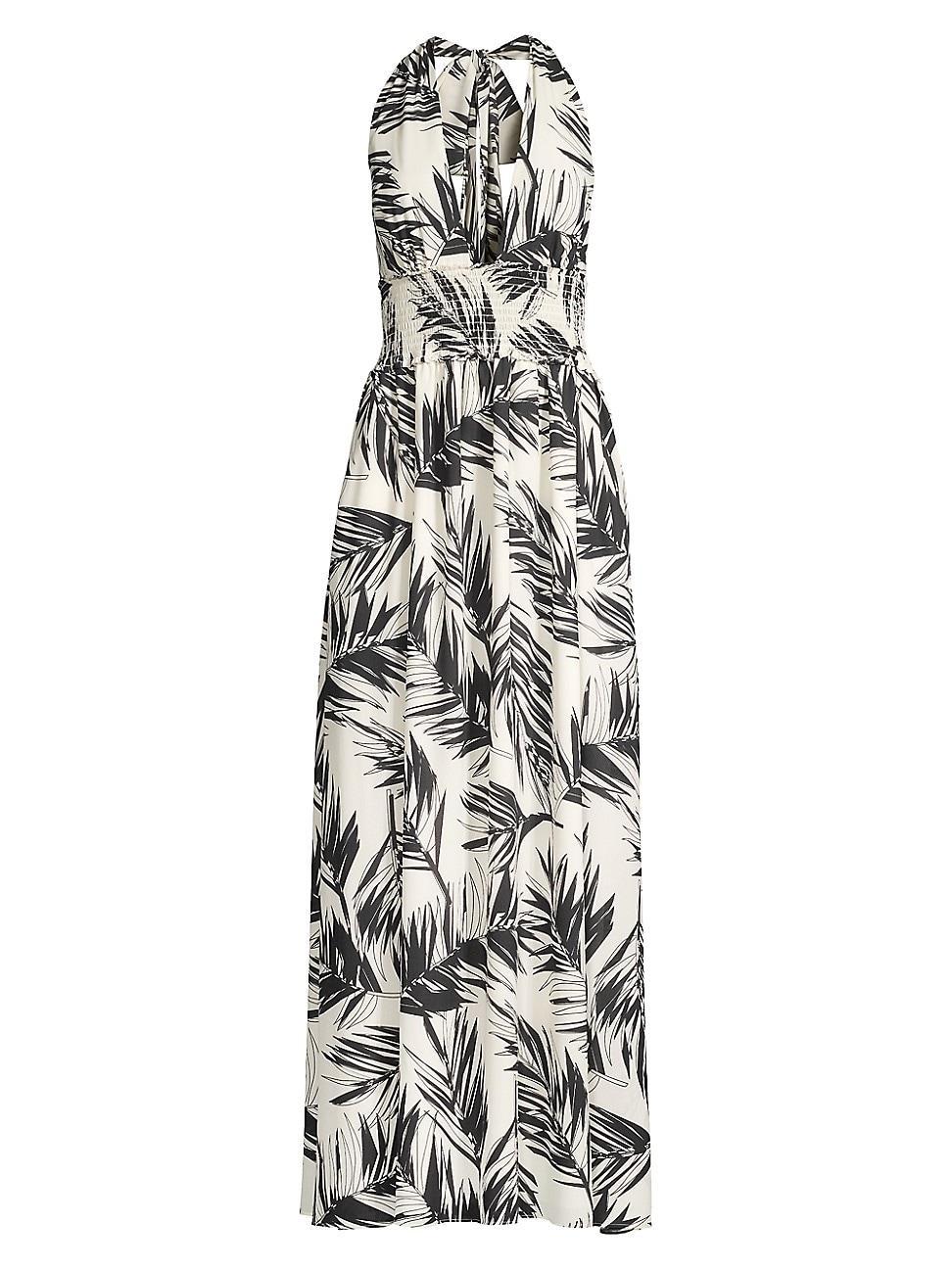 Womens Smocked Tropical Print Maxi Dress Product Image