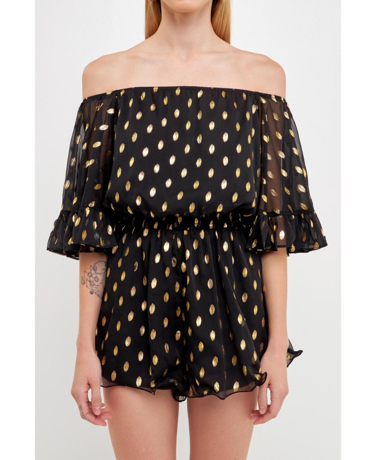 Womens Foil Print Off-shouldered Romper Product Image