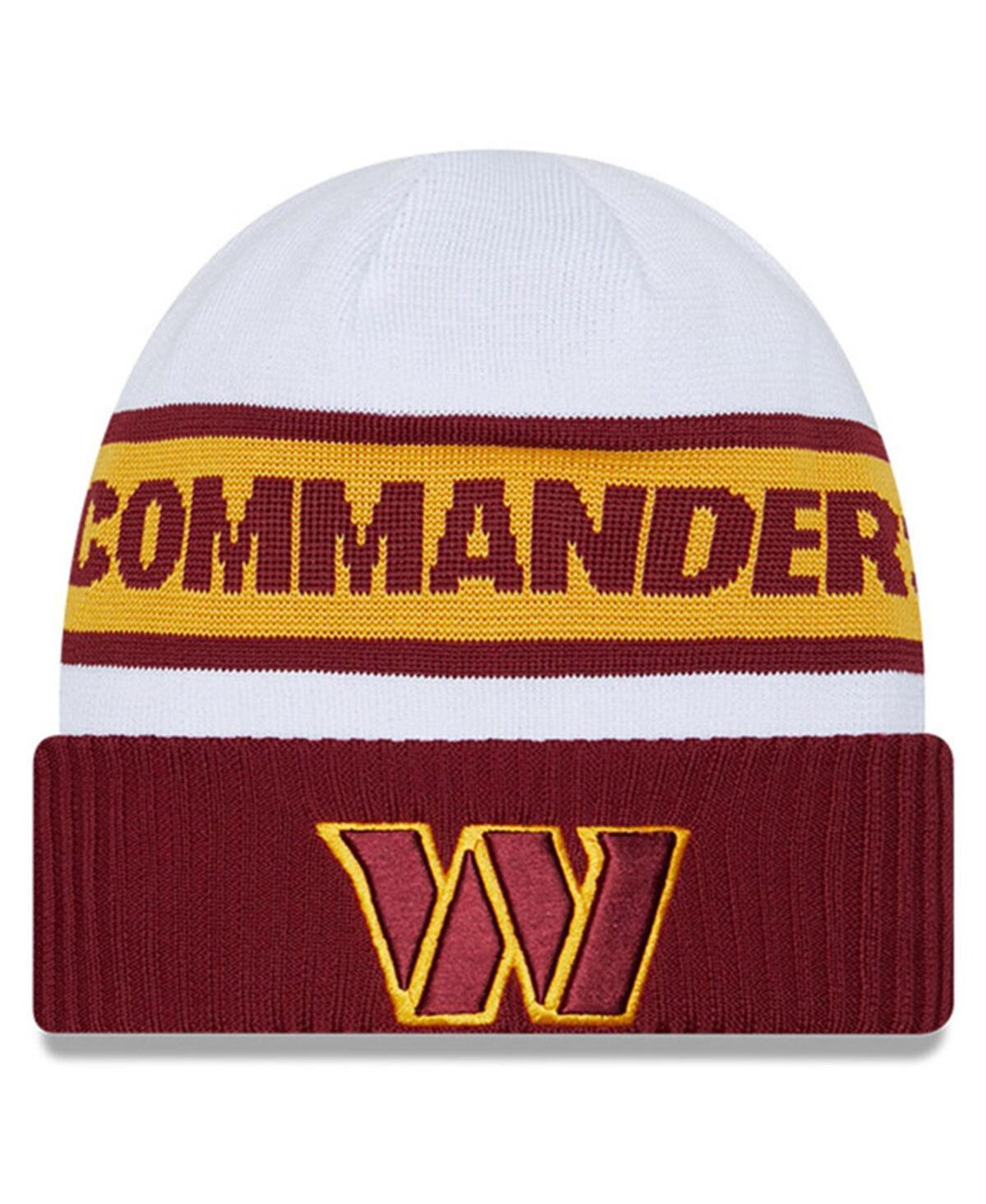 Mens New Era  White/Burgundy Washington Commanders 2023 Sideline Tech Cuffed Knit Hat Product Image