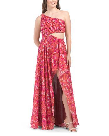 Printed One Shoulder Cut Out Gown for Women | Polyester Product Image