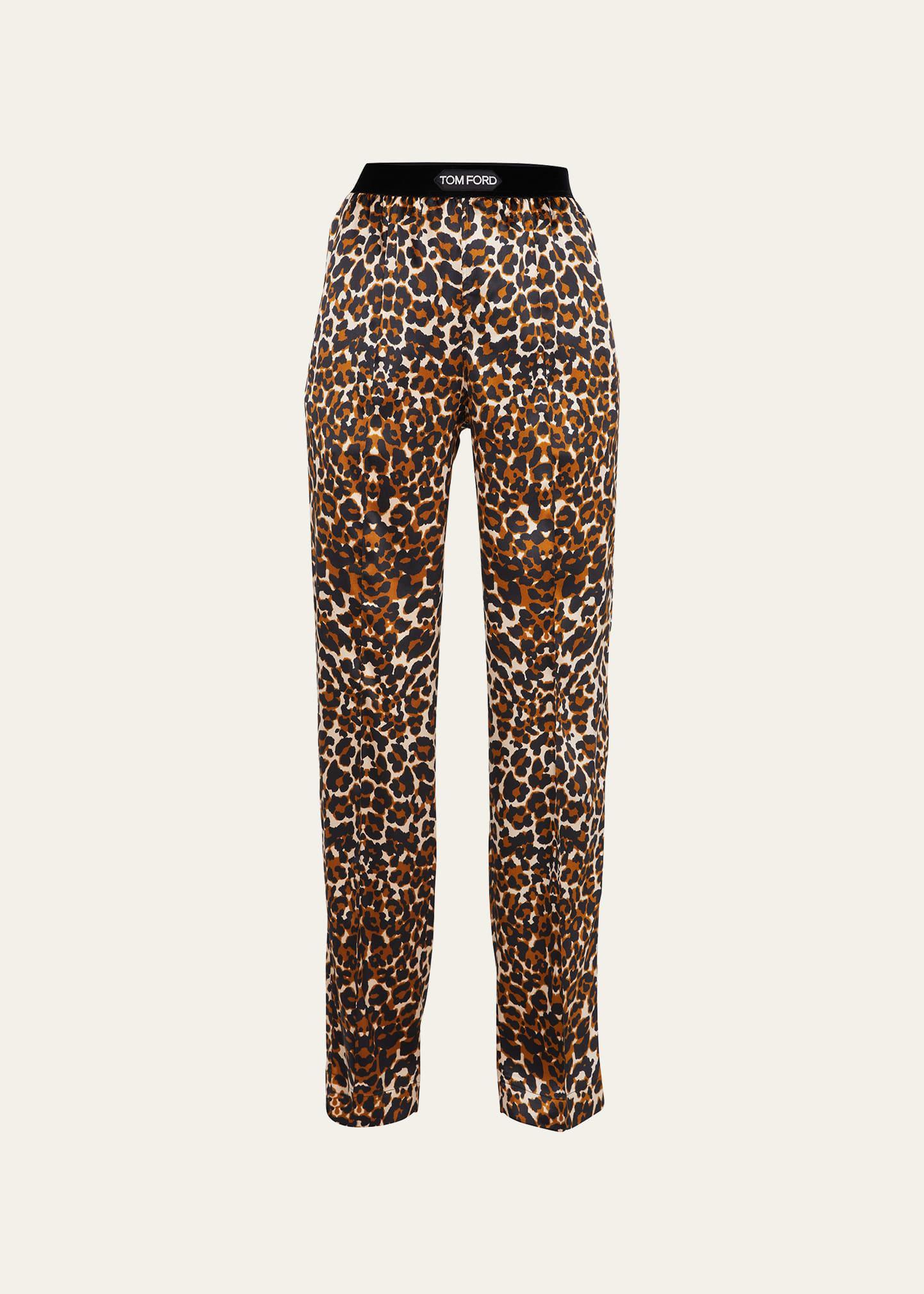 Leopard-Print Silk Pajama Pants Product Image