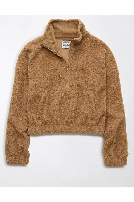 AE Cropped Sherpa Quarter-Zip Sweatshirt Womens product image