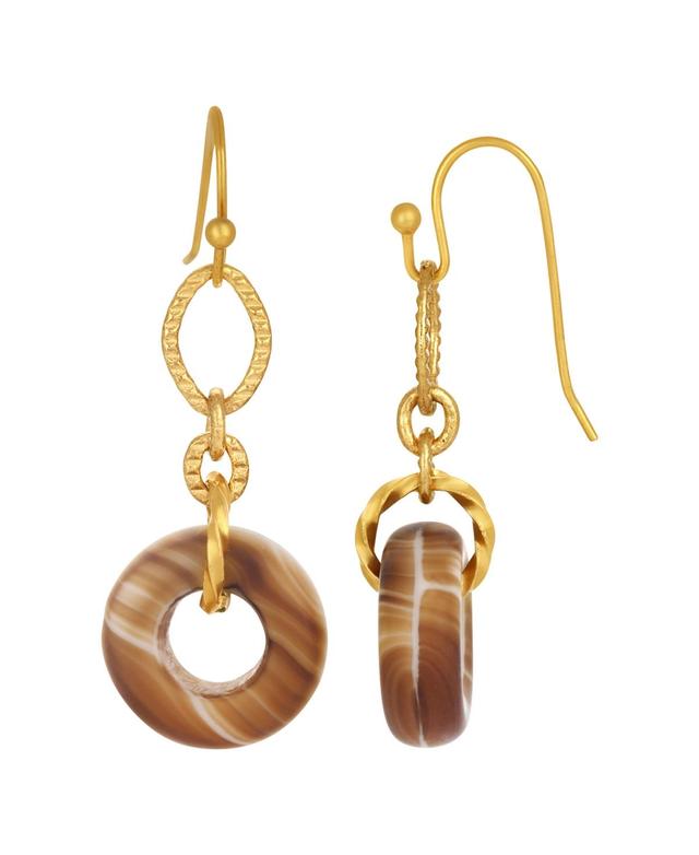 1928 Gold Tone Link Glass Open Circle Drop Earrings, Womens, Brown Product Image