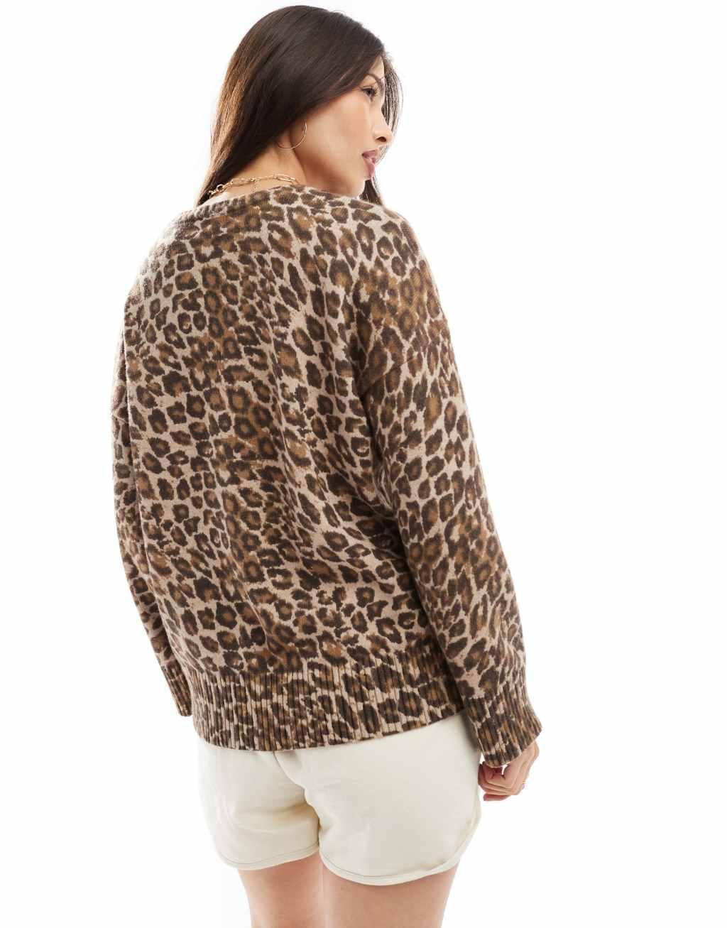 Cotton On luxe crew pullover knit sweater in leopard Product Image