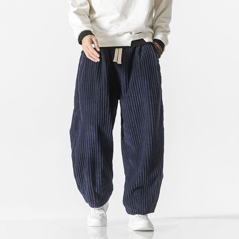 Drawstring Waist Plain Corduroy Harem Pants Product Image