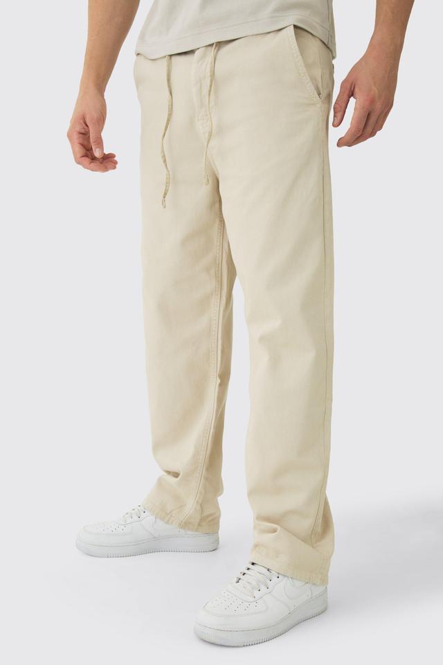 Relaxed Chinos With Drawcords In Stone | boohooMAN USA Product Image