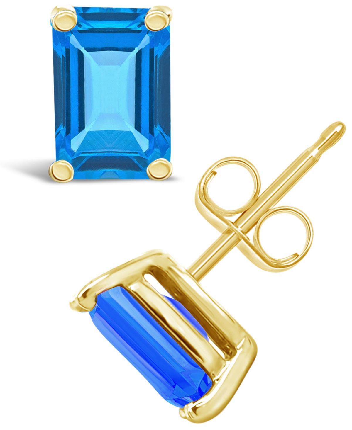 Celebration Gems 14k Gold Emerald Cut Swiss Blue Topaz Stud Earrings, Womens Product Image