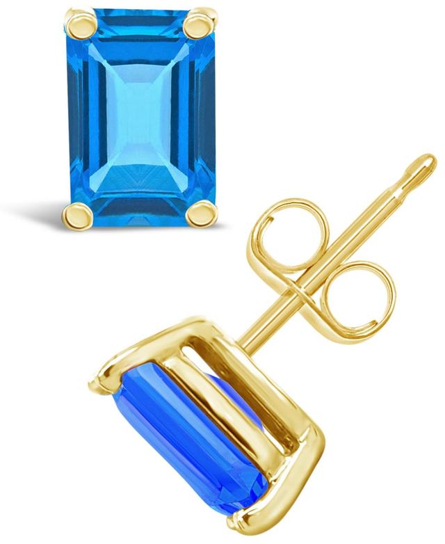 Celebration Gems 14k Gold Emerald Cut Swiss Blue Topaz Stud Earrings, Womens Product Image