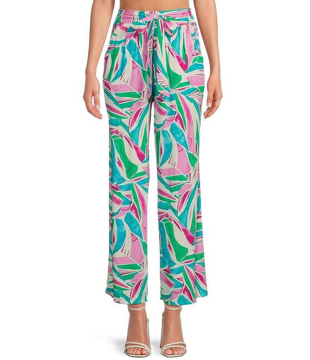 Love & Piece Abstract Tropical Print Smocked Waist Coordinating Front Bow Tie Pants Product Image