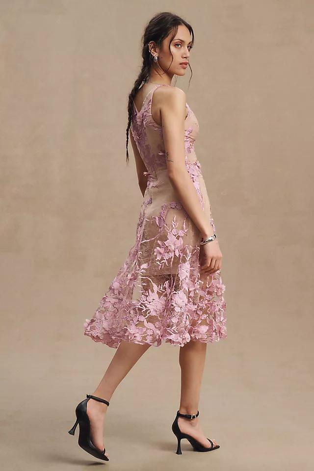 Dress The Population Audrey Fit & Flare Sheer Lace Floral Appliqué Midi Dress Product Image