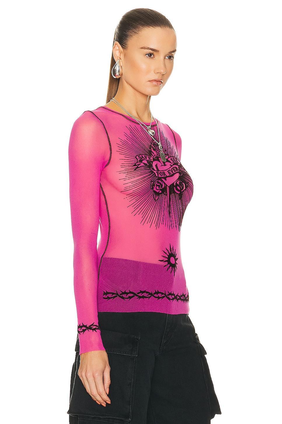 Jean Paul Gaultier Tattoo Print Semisheer Tulle Top Product Image