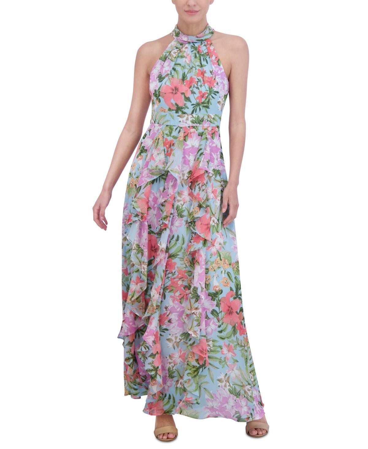 Eliza J Womens Floral-Print Ruffled Halter Maxi Dress Product Image