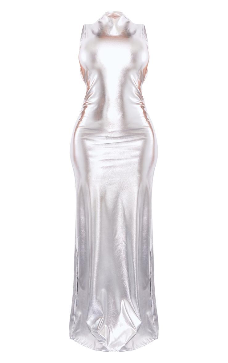  Shape Silver Metallic Cut Out Back Maxi Dress Product Image