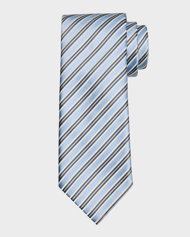 Mens Mulberry Silk and Cotton Stripe Tie Product Image