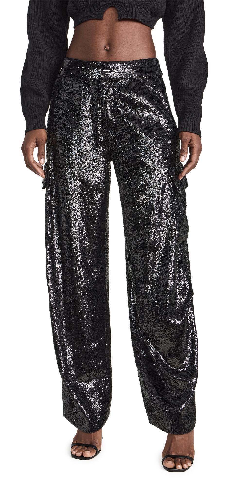 Womens Sequin Wide-Leg Cargo Pants Product Image