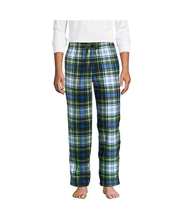 Mens Lands End Solid Fleece Pajama Pants Blue Green Plaid Product Image