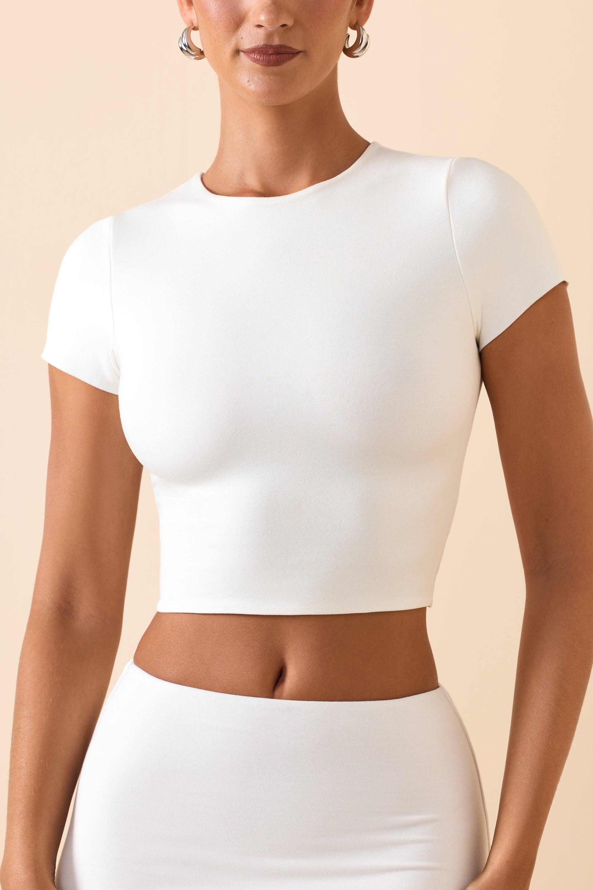 Modal Cap-Sleeve Crop Top in White Product Image