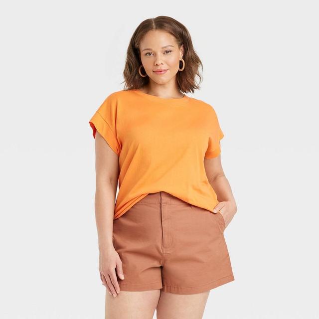 Womens Short Sleeve Extended Shoulder T-Shirt - A New Day Orange 2X Product Image