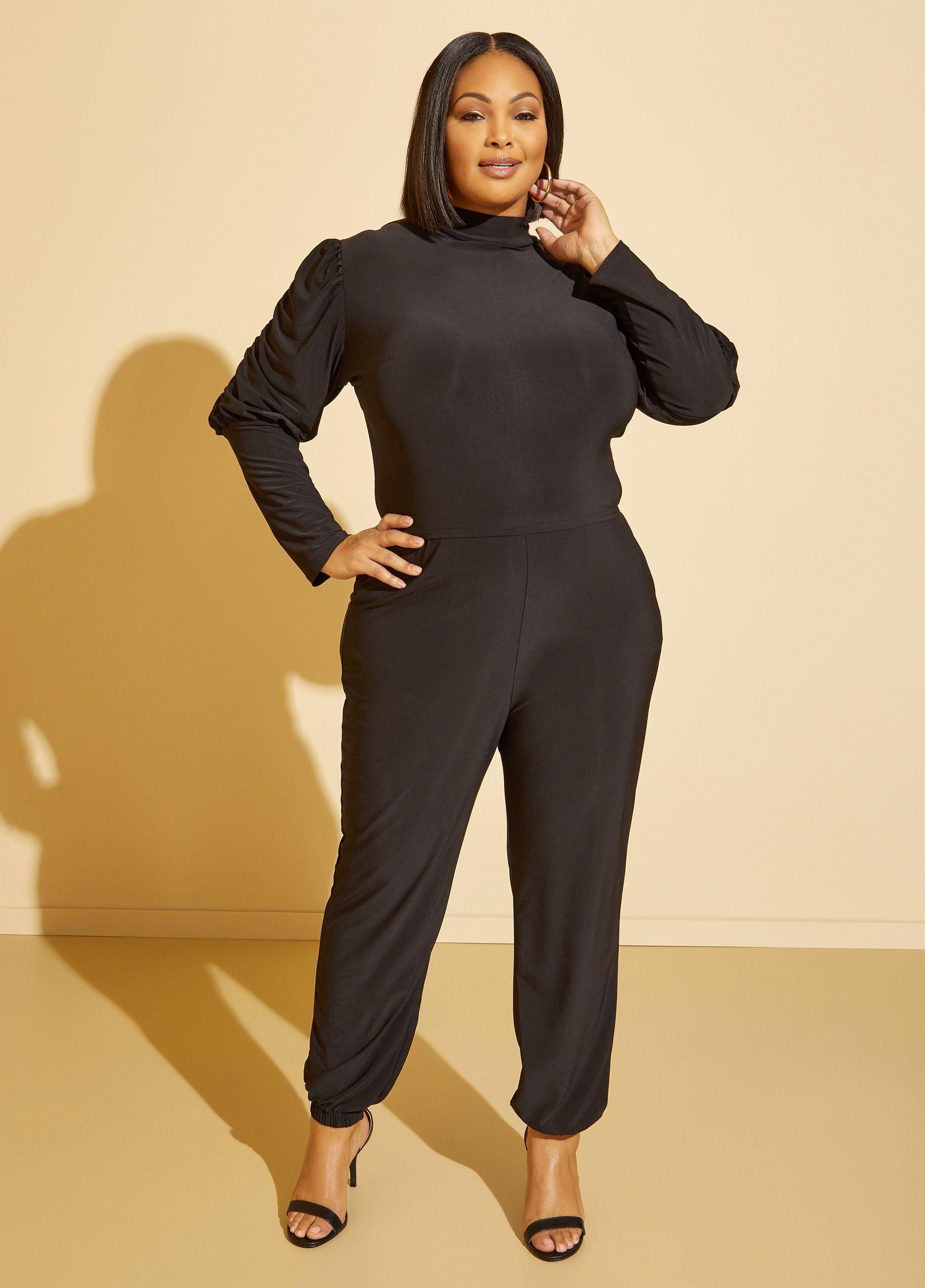 Plus Size Ruched Joggers Jumpsuit Ashley Stewart Product Image