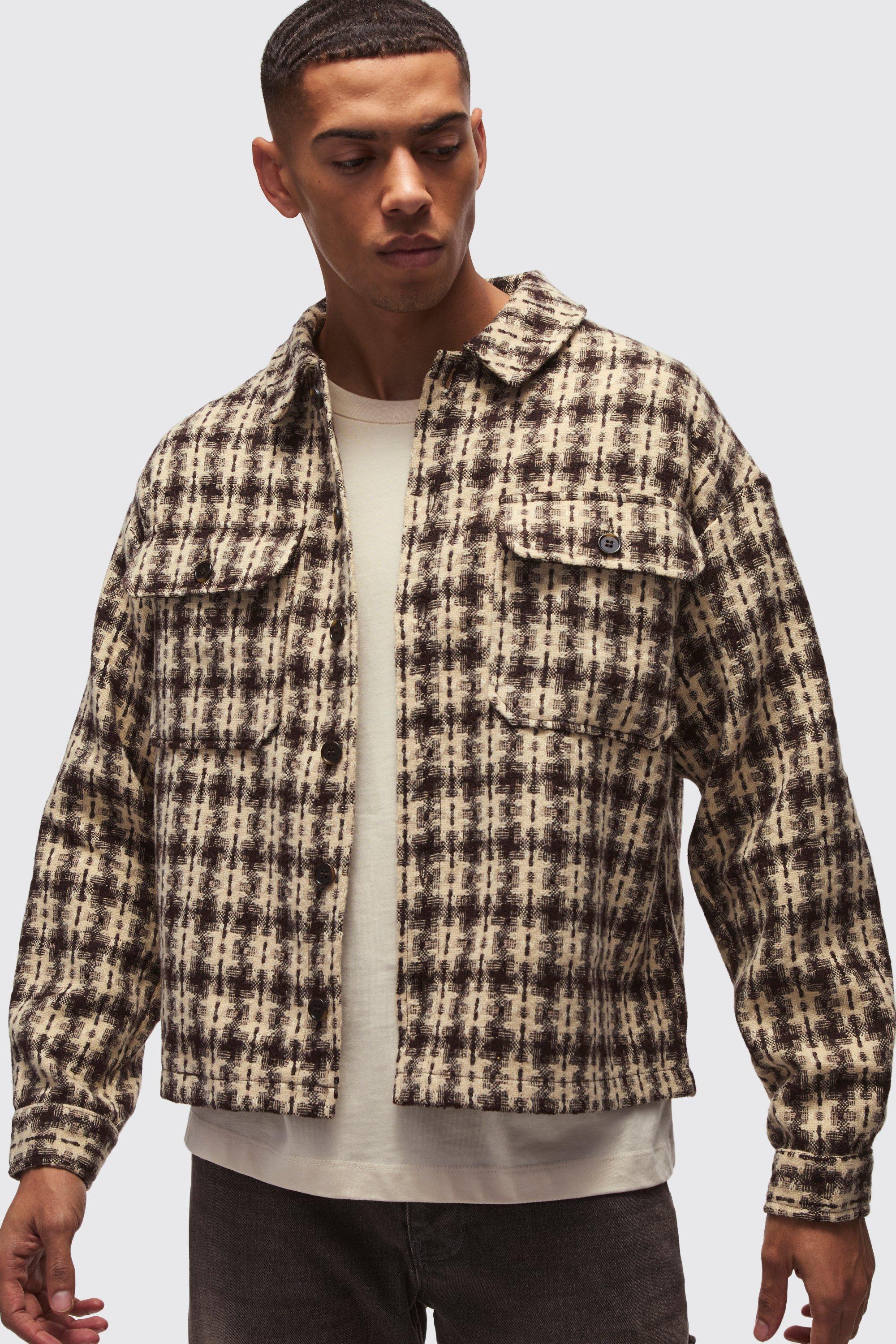 Oversized Heavyweight Boucle Plaid Overshirt | boohooMAN USA Product Image