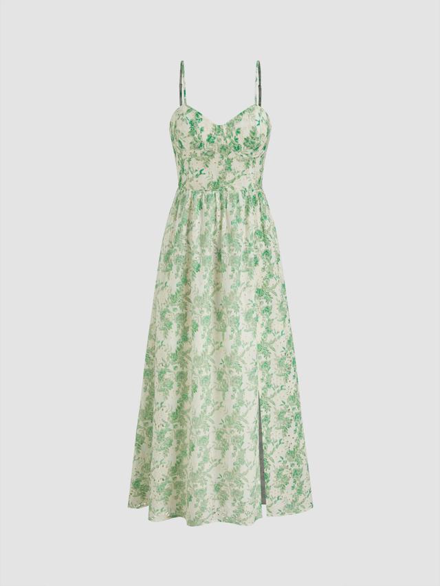 Lace V-neck Floral Split Maxi Dress Product Image