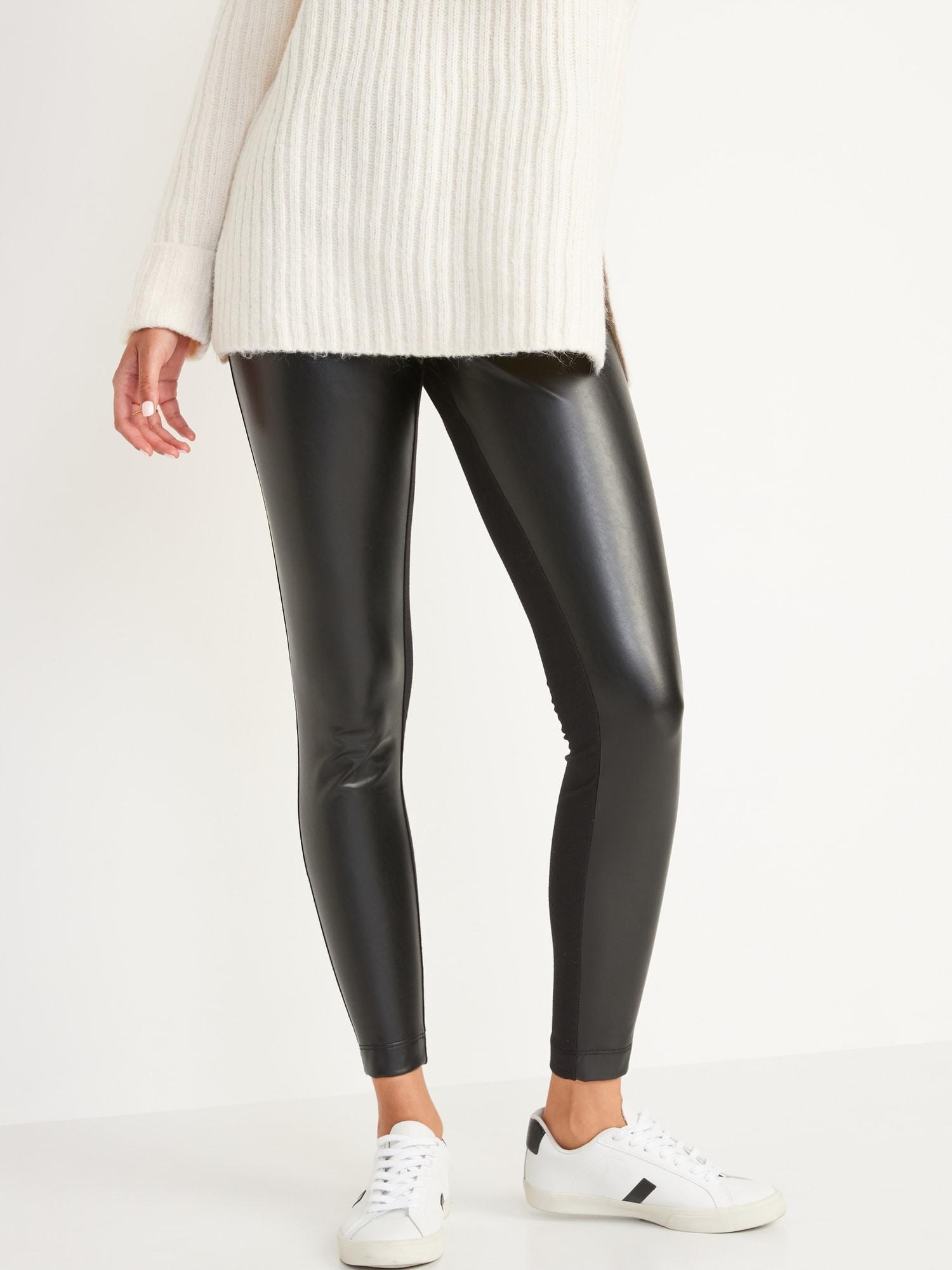 High-Waisted Faux-Leather Front-Panel Leggings Product Image