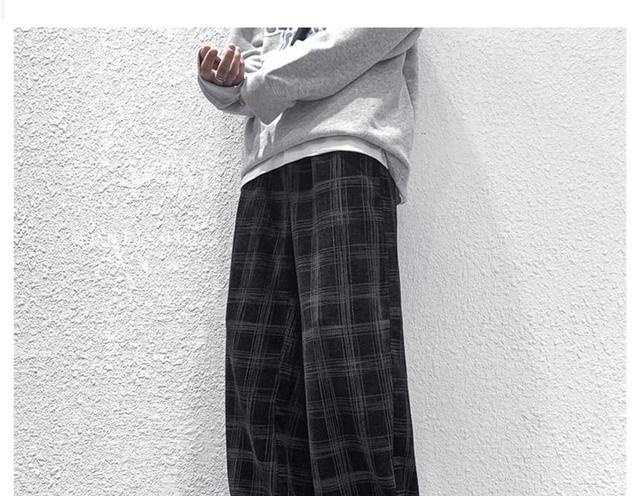 Mid Rise Plaid Corduroy Wide Leg Pants Product Image