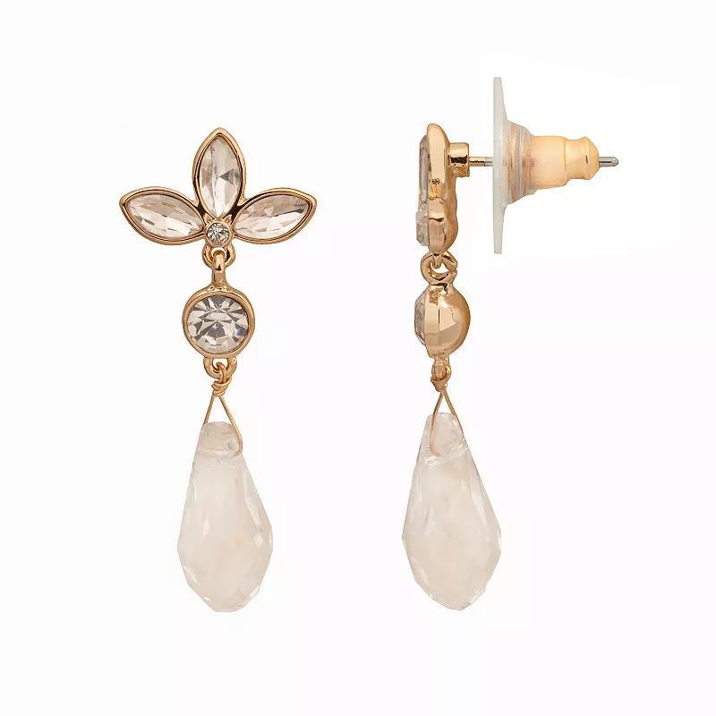 LC Lauren Conrad Gold Tone Simulated Crystal Floral Nickel Free Drop Earrings, Womens, Clear Product Image