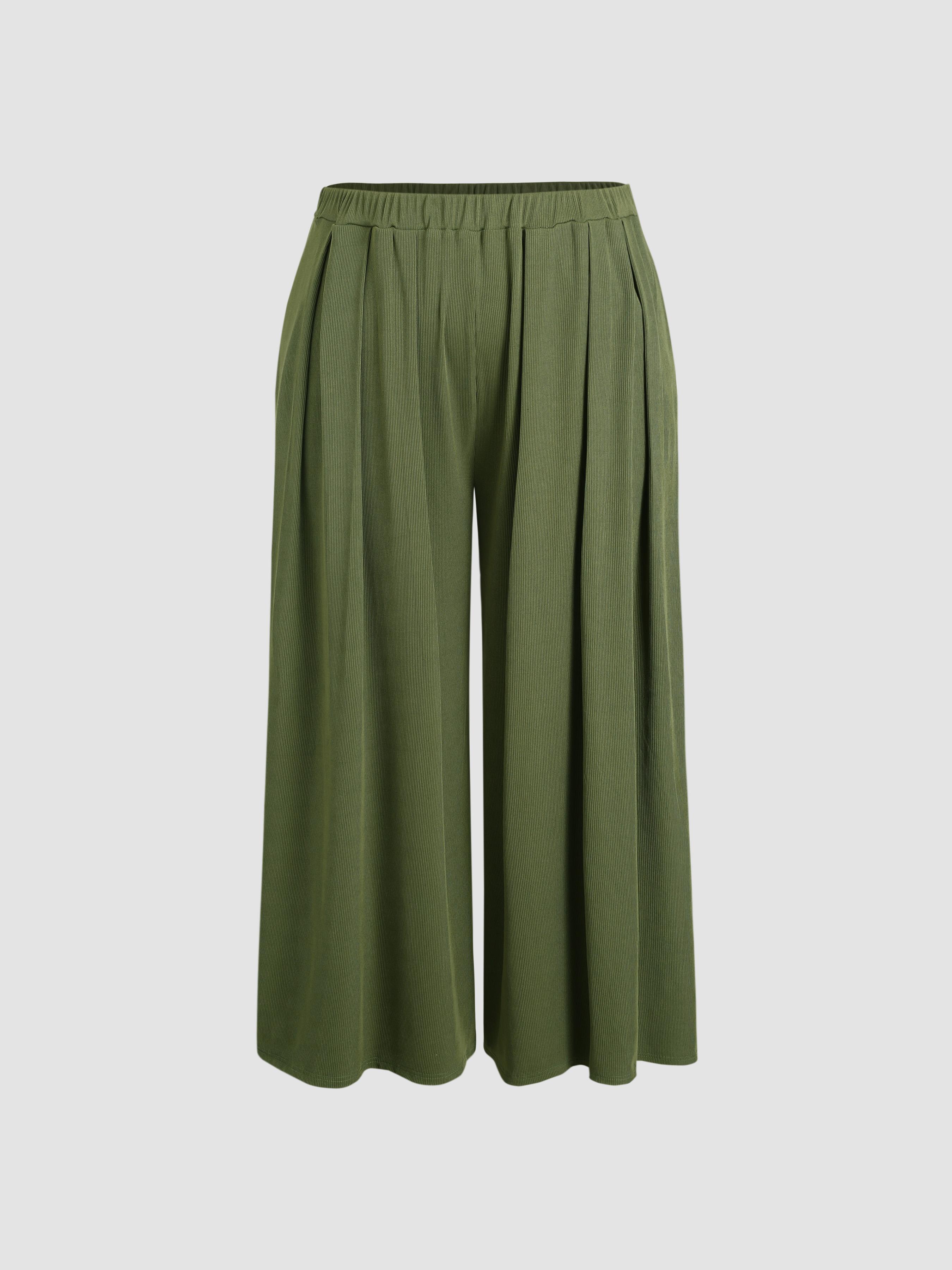 Solid Elastic Waist Pocket Wide Leg Pants Curve & Plus Product Image